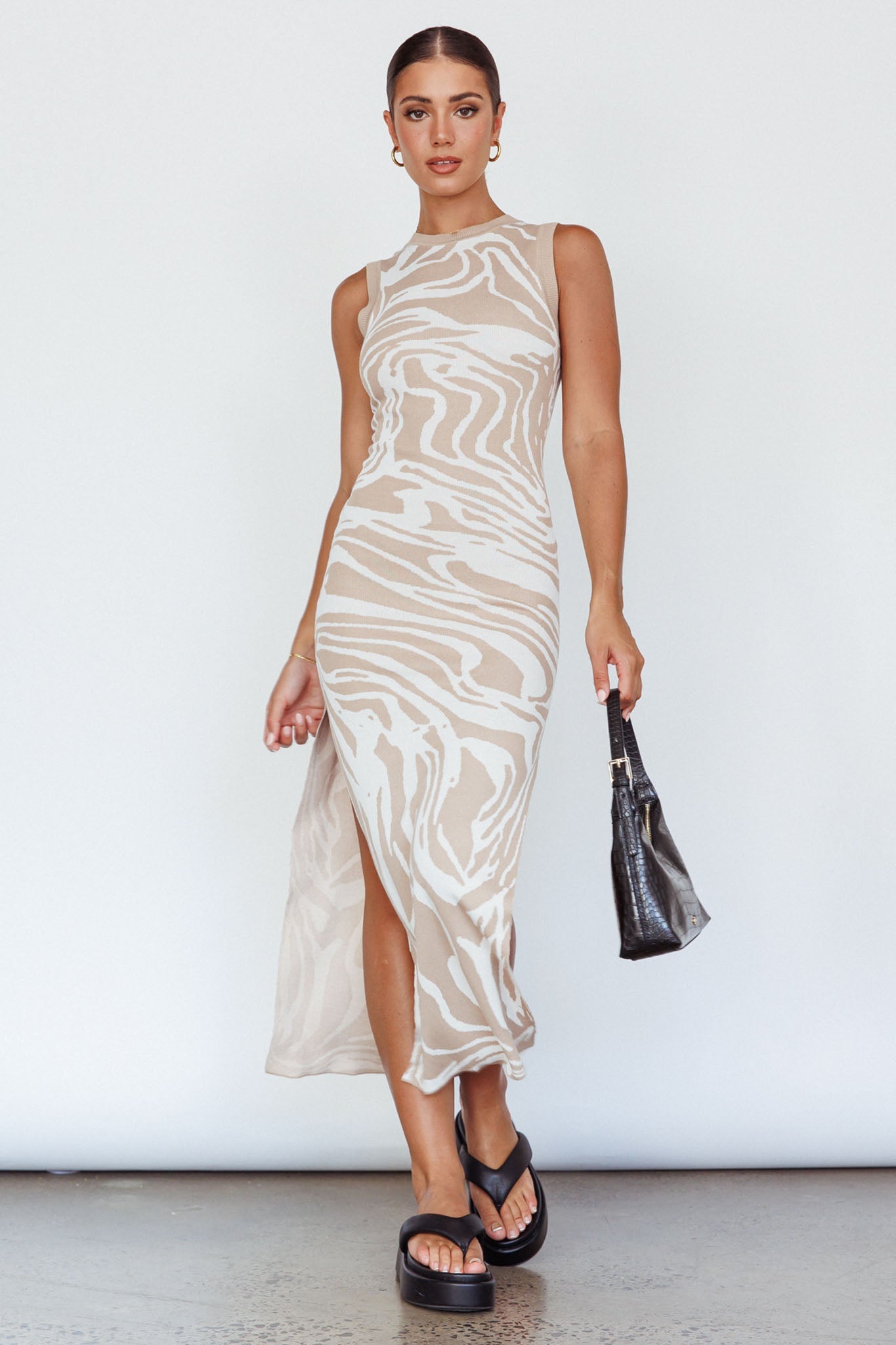 Elsinore Sleeveless Knit Maxi Dress Beige