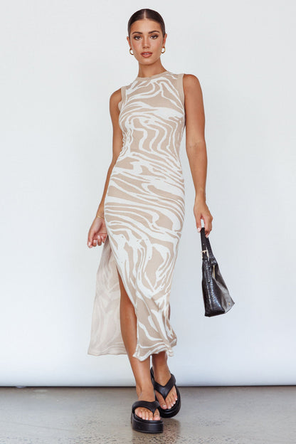 Elsinore Sleeveless Knit Maxi Dress Beige