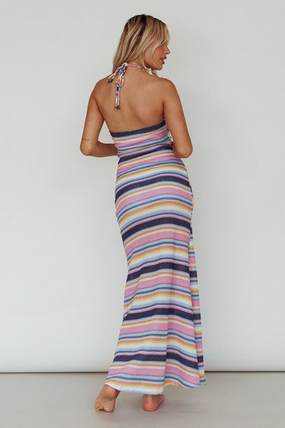 Kandy Crochet Maxi Dress Stripe Blue Multi