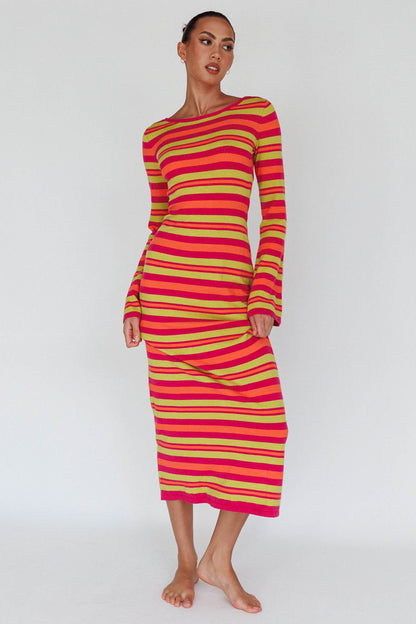 Jozie Long Sleeve Maxi Dress Stripe Orange