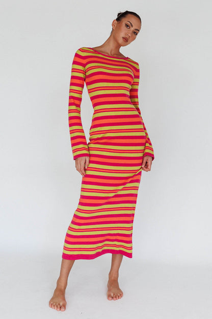 Jozie Long Sleeve Maxi Dress Stripe Orange