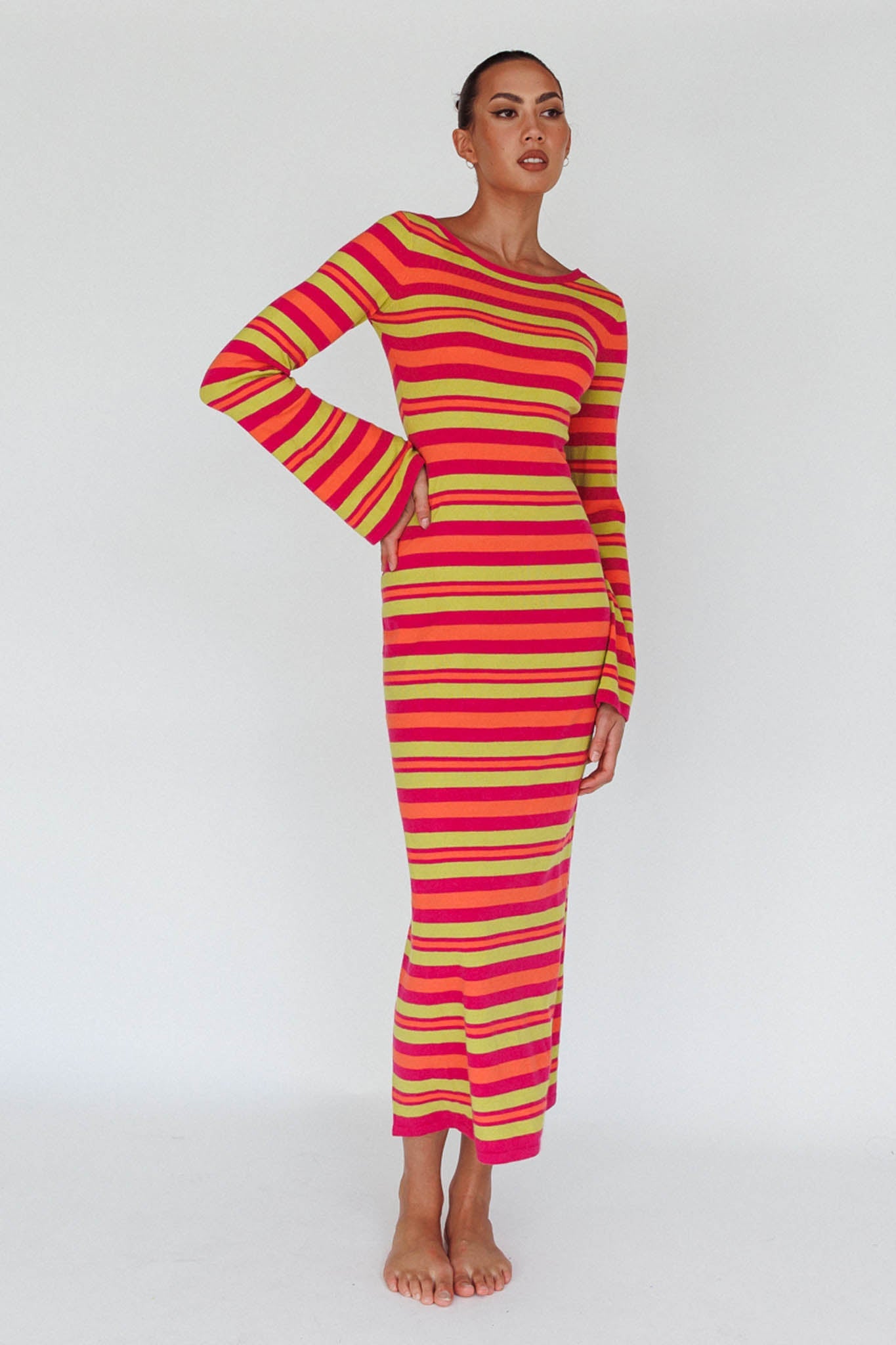 Jozie Long Sleeve Maxi Dress Stripe Orange