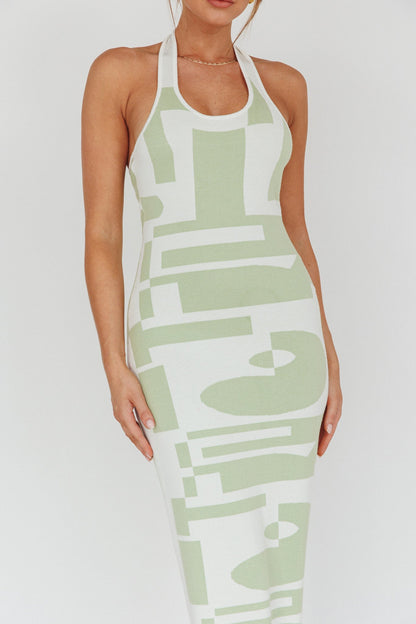 Desert Daze Halterneck Knit Dress Sage