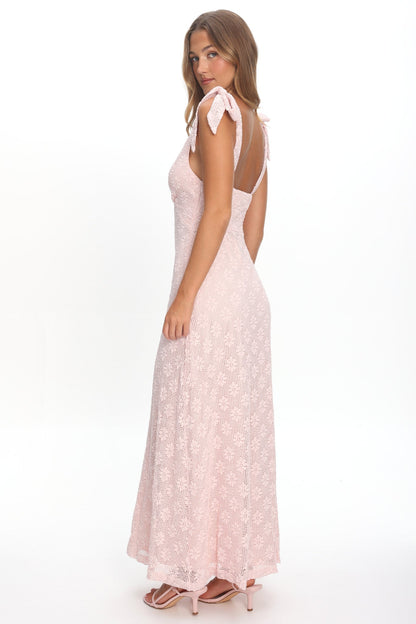 Mykonos Morning Tied Shoulder Maxi Dress Crochet Pink
