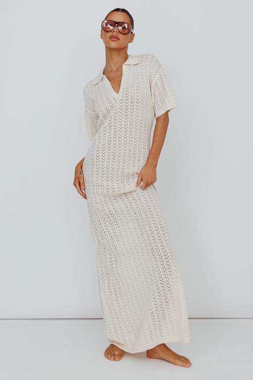 Clearwater Crochet Short Sleeve Maxi Dress White
