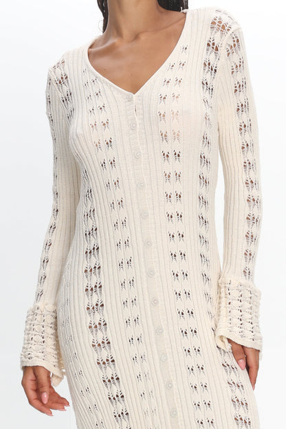 Portside Long Sleeve Knit Maxi Dress Cream