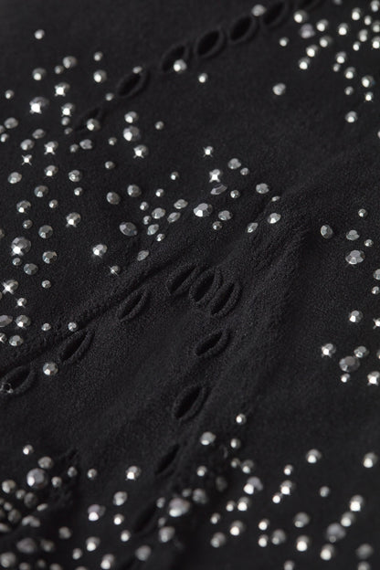 Embellished Cross-Strap Bikini Top in Black