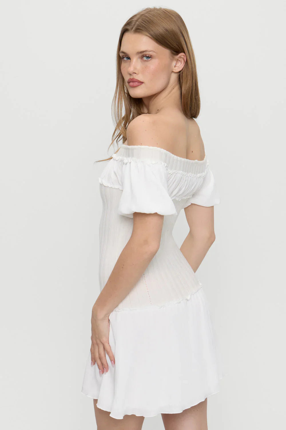 Aura Off The Shoulder Mini Dress - Coconut Cream