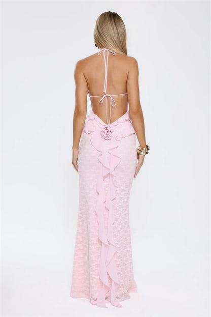 Aurora Serenade Halter Maxi Dress Pink
