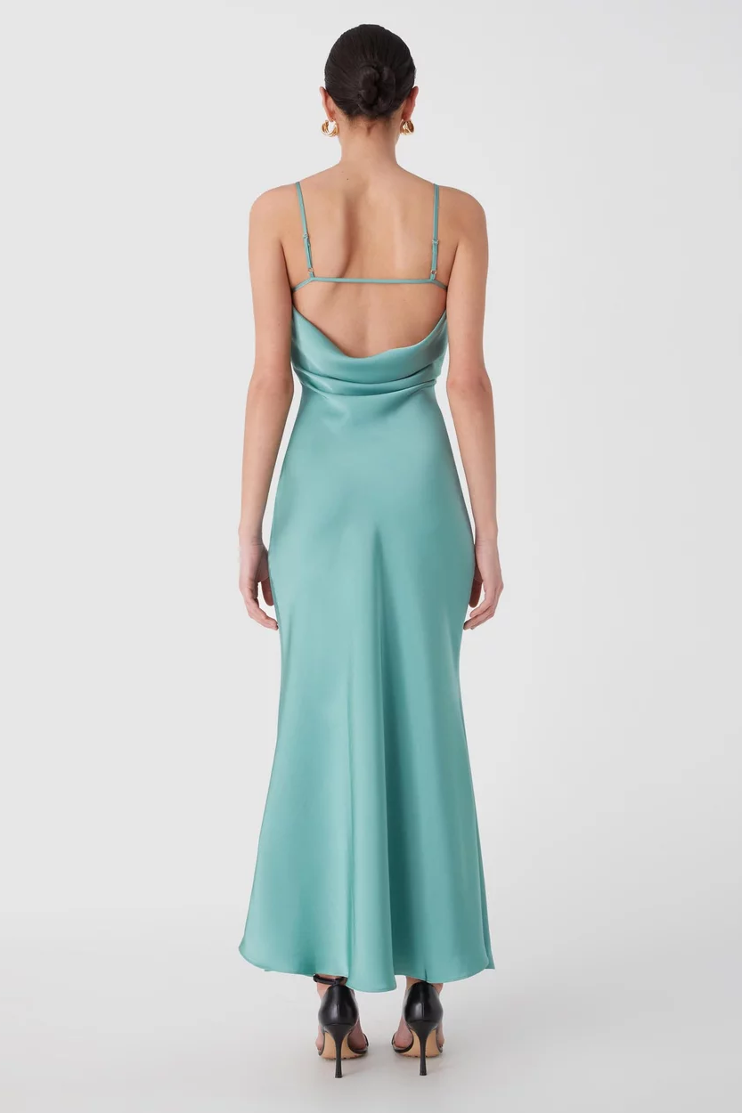 Misha Vida Satin Midi Dress - Juniper Green