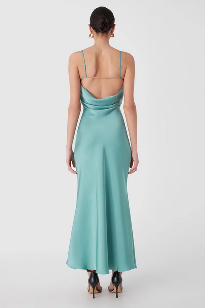 Misha Vida Satin Midi Dress - Juniper Green