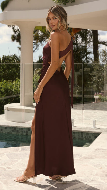 Halle One Shoulder Maxi Dress - Chocolate