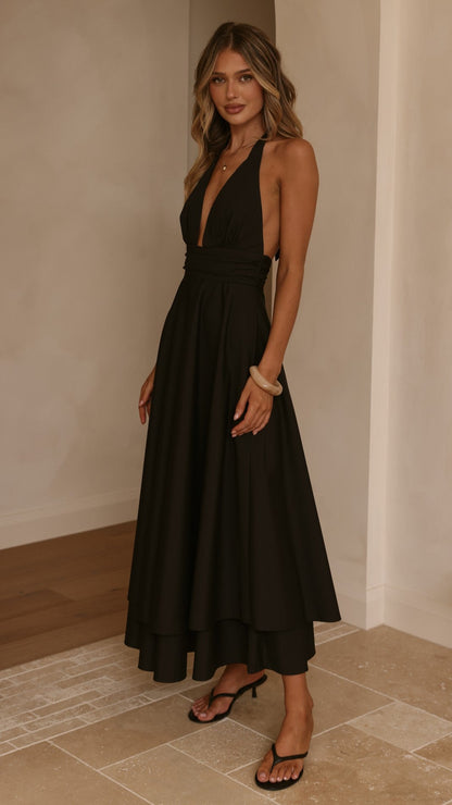 Kathy Halter Neck Maxi Dress - Black