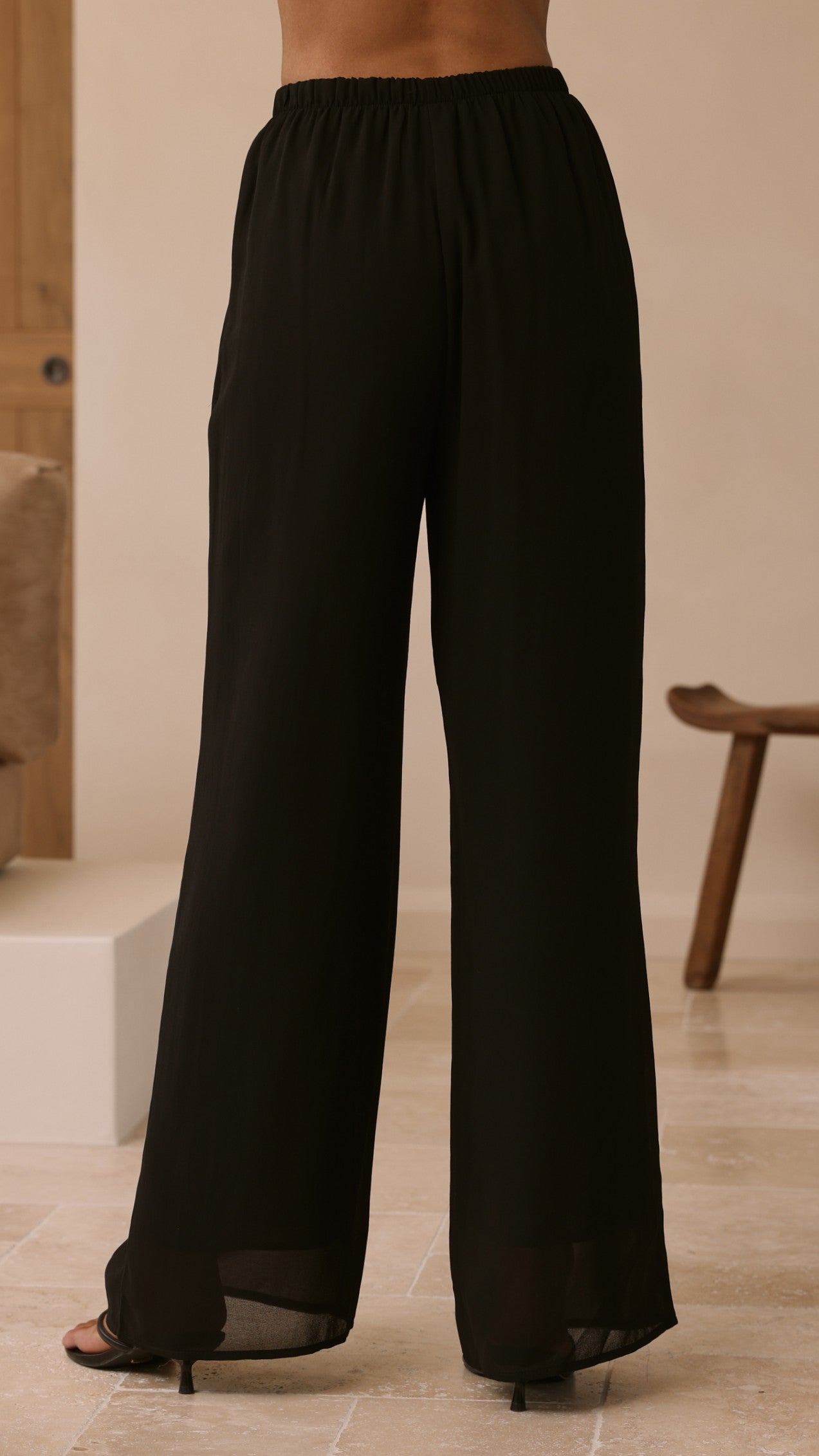Zabrina Semi Sheer Strapless Top and Pants Set - Black