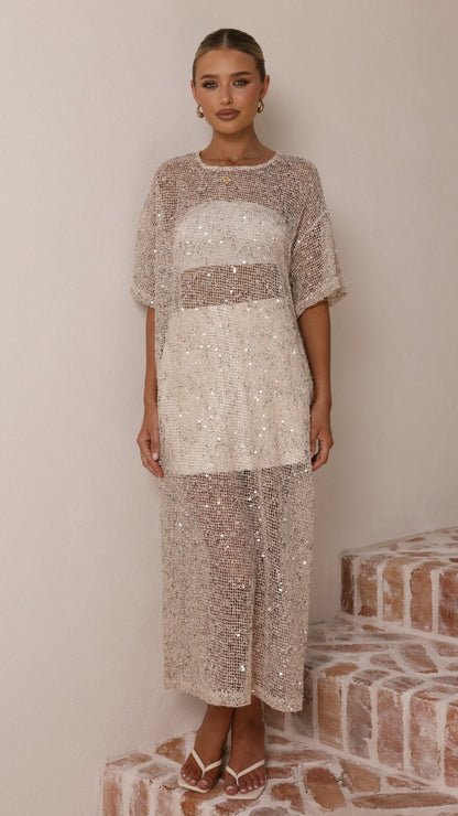 Zinnia Sequins Maxi Dress - Beige