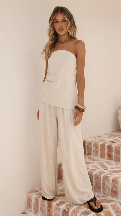 Yuki Strapless Top and Pants Set - Oatmeal