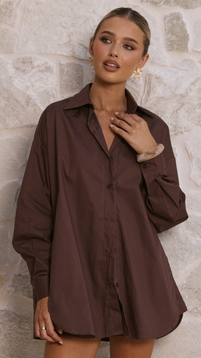 Rebekah Long Sleeve Button Up Shirt - Chocolate