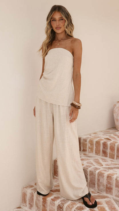Yuki Strapless Top and Pants Set - Oatmeal