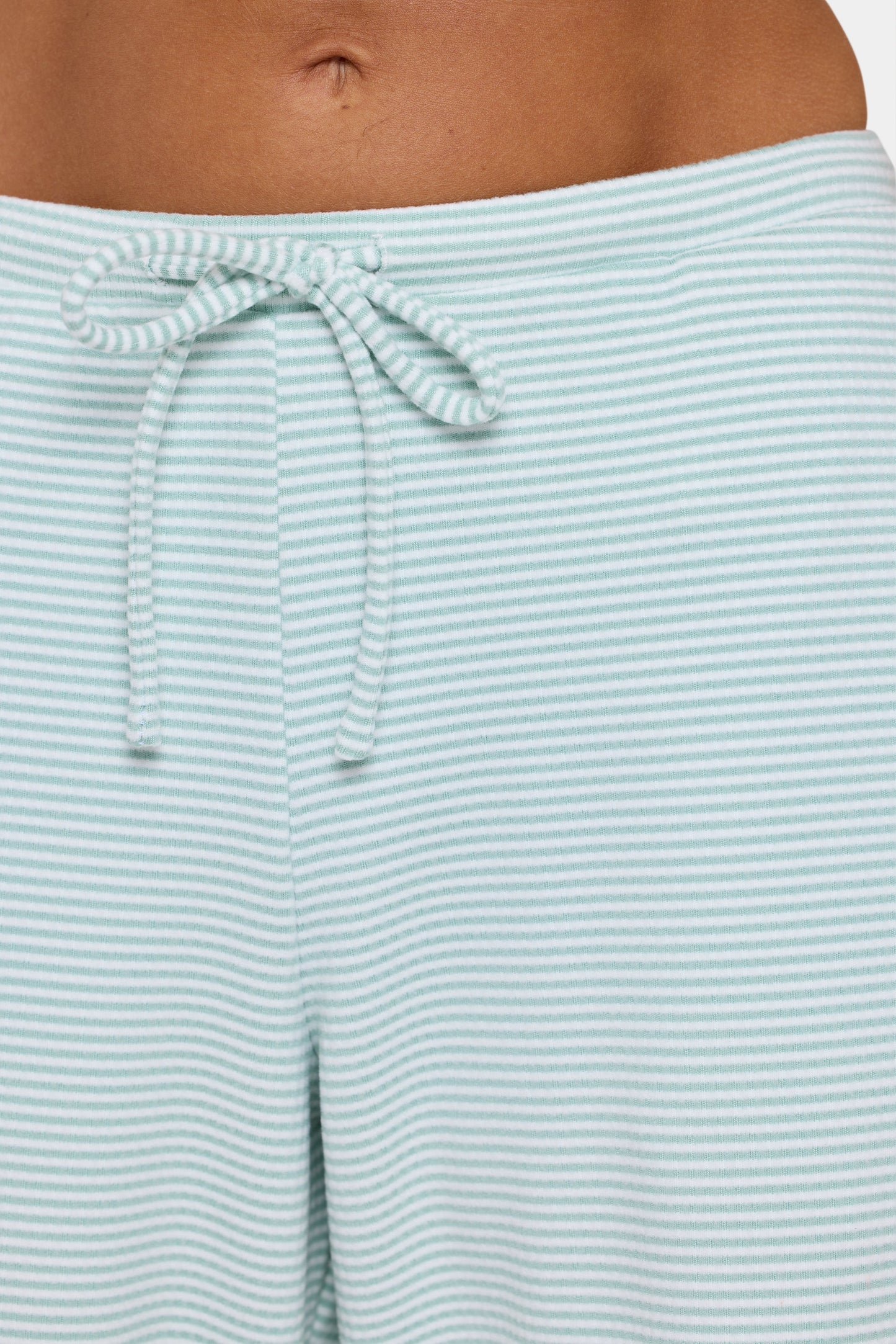 Ribbed Jersey Low-Rise Trousers in Mint Stripe