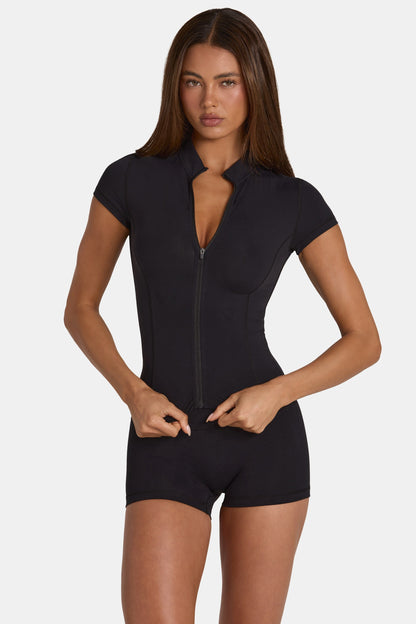 Soft Active Zip-Up Top in Black