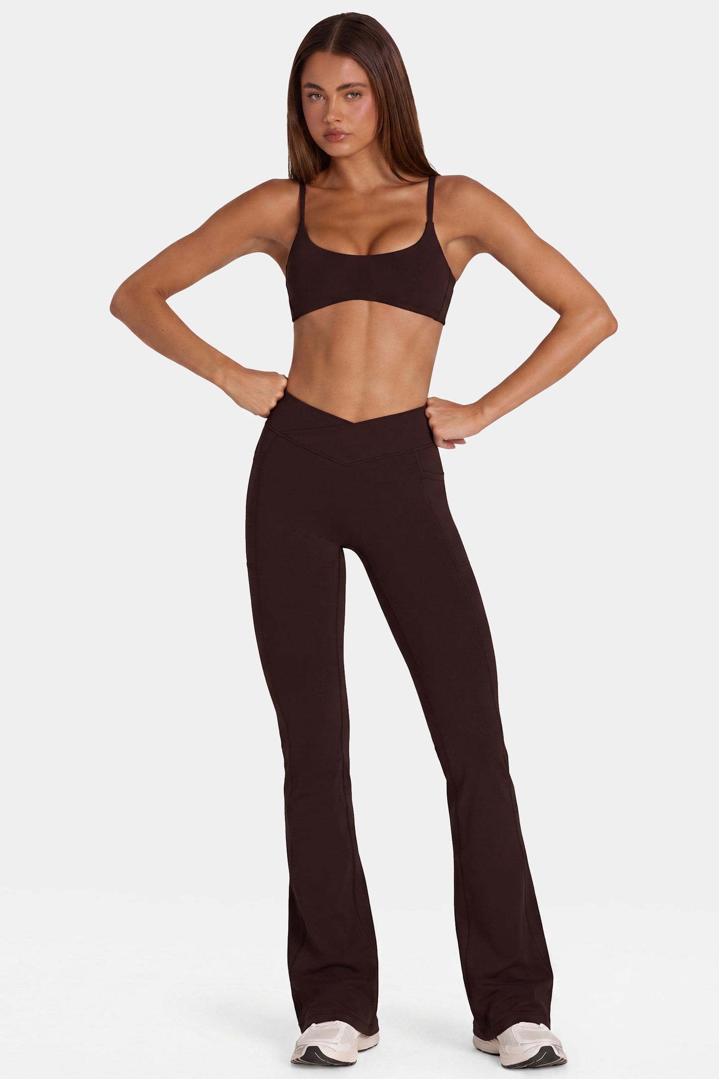 Soft Active V-Waist Flared Leggings in Espresso