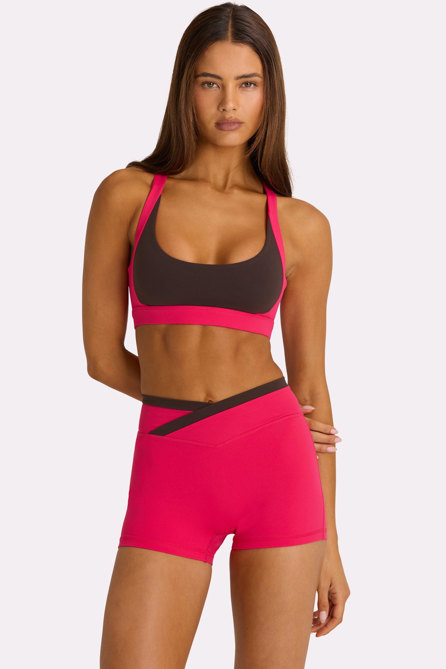 Soft Active Wrap Waist Shorts in Hot Pink
