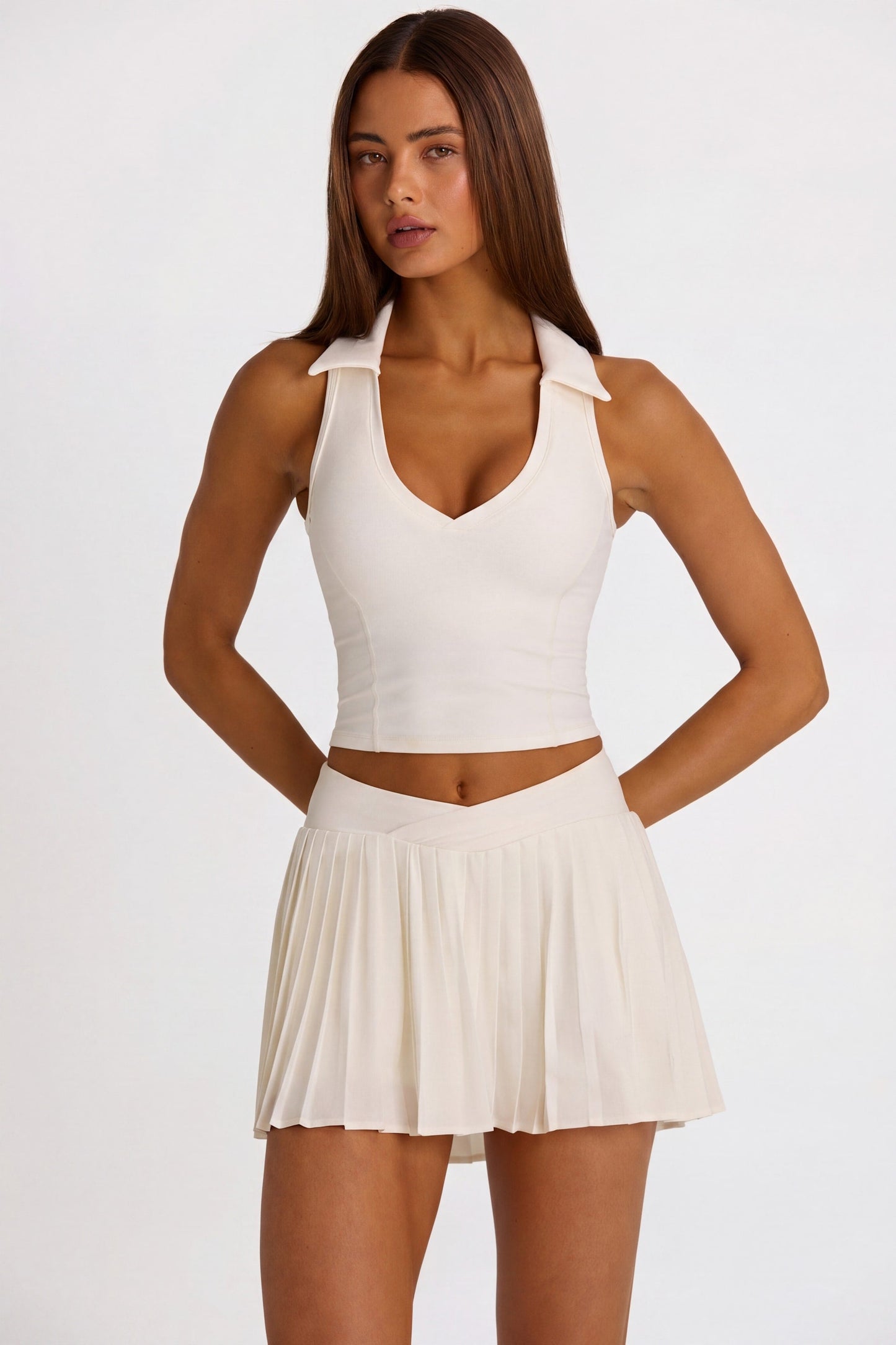 Soft Active Polo Crop Top in Coconut