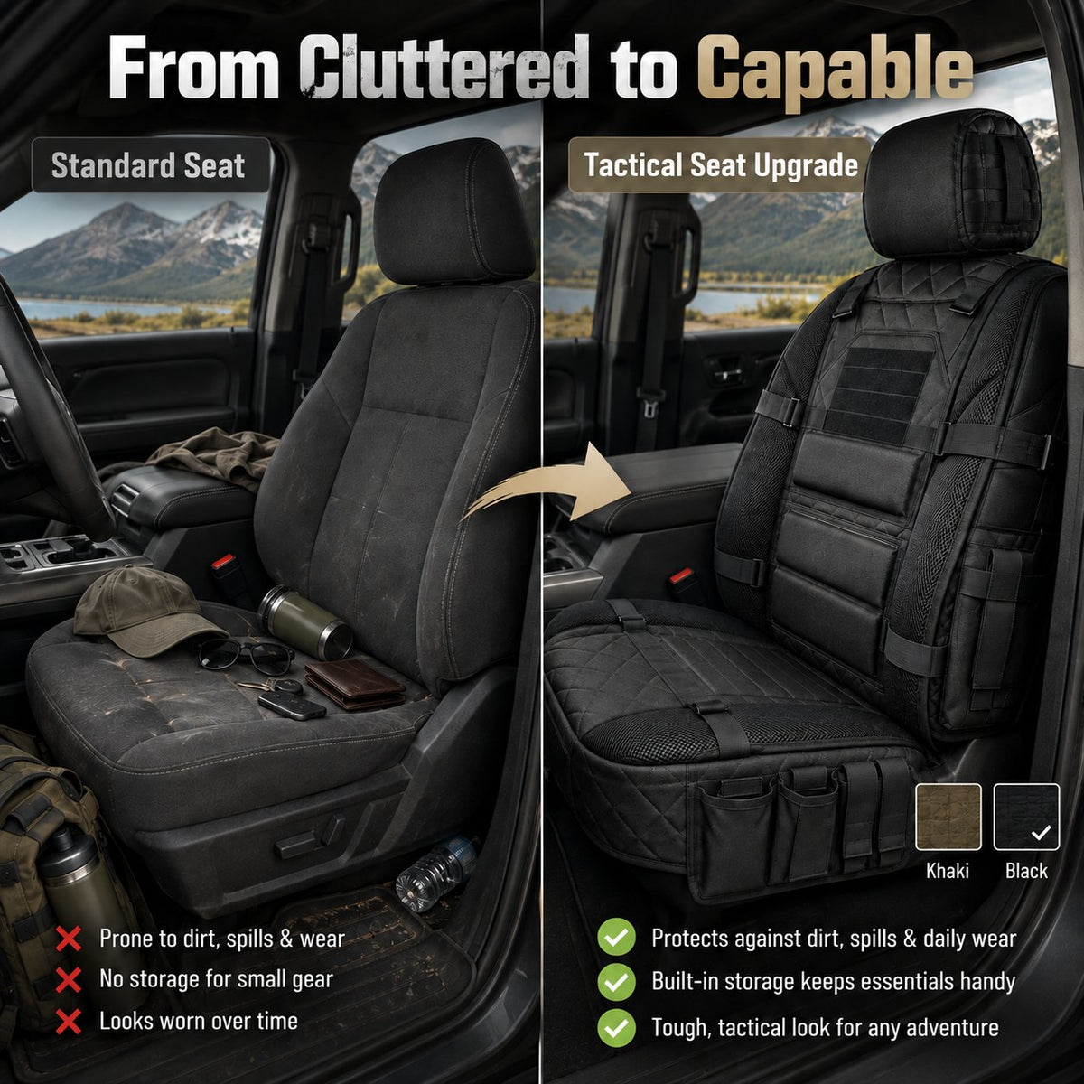 Tactical MOLLE Car Seat Cover Organizer – Rugged Protection & Smart Storage