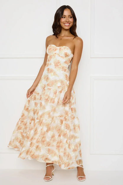 Autumn Clover Strapless Maxi Dress Orange