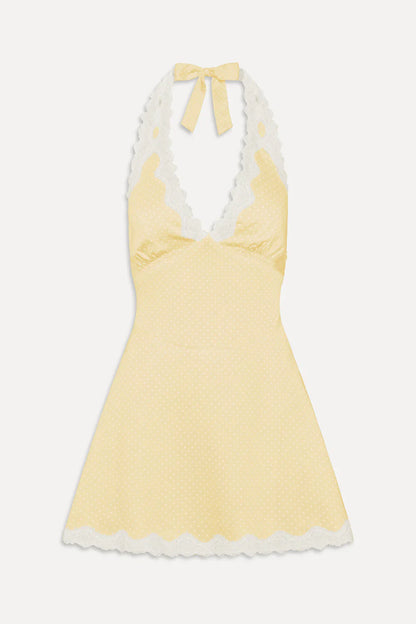 Audrey Satin Mini Dress - Whipped Butter Dottie