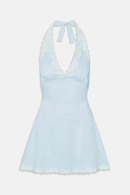 Audrey Satin Mini Dress - Sweet Pea Blue