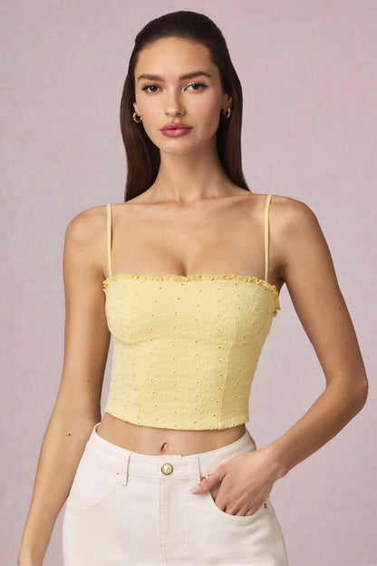 Modal Broderie Anglaise Camisole Top in Lemon Yellow