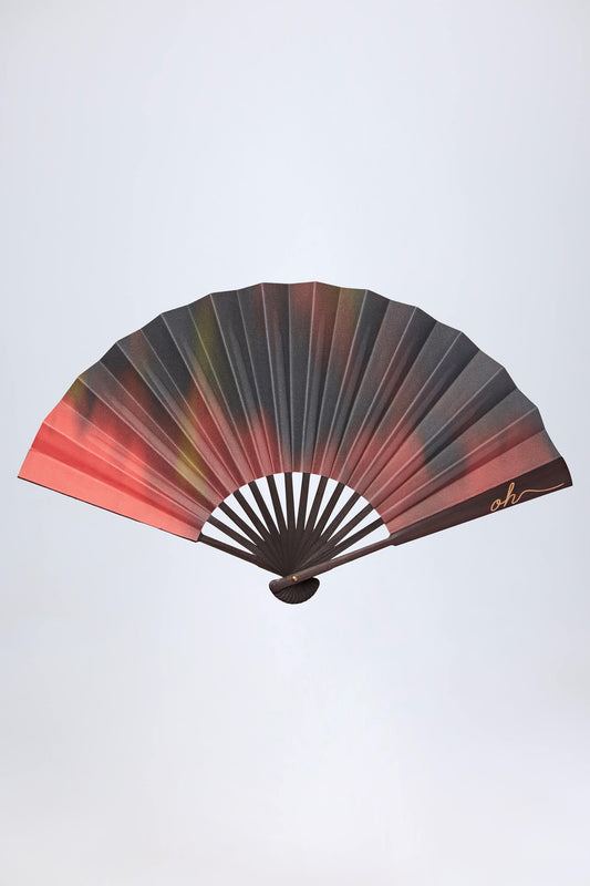 Folding Hand Fan in Red Blurred Print