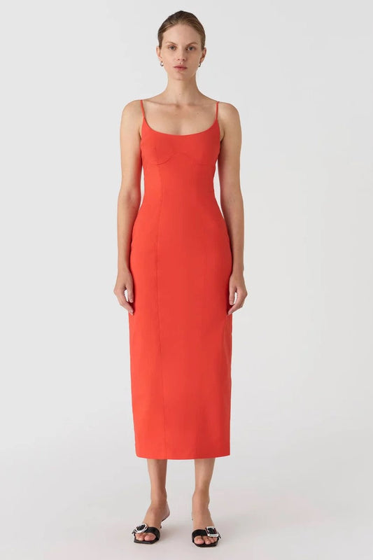 Misha Lena Sateen Midi Dress - Tangerine Red