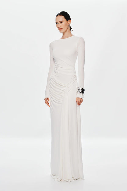 Misha Glacier Cupro Long Sleeve Maxi Dress - Ivory