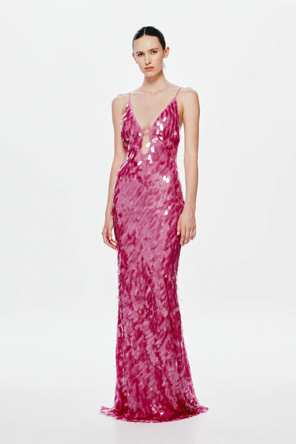 Misha Sapphire Sequin Maxi Dress - Fuchsia