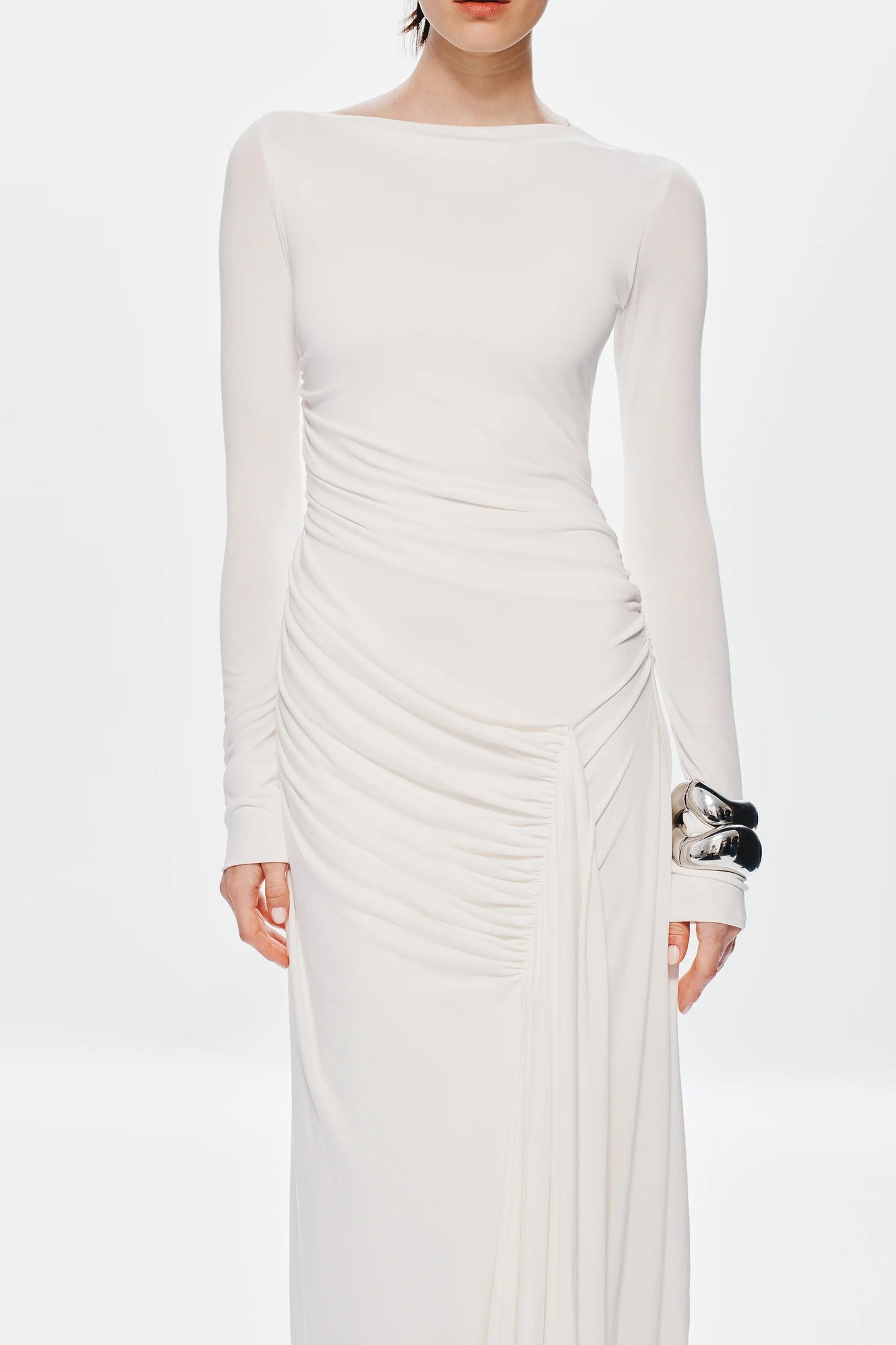 Misha Glacier Cupro Long Sleeve Maxi Dress - Ivory