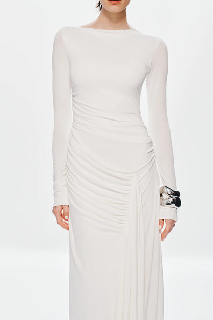 Misha Glacier Cupro Long Sleeve Maxi Dress - Ivory