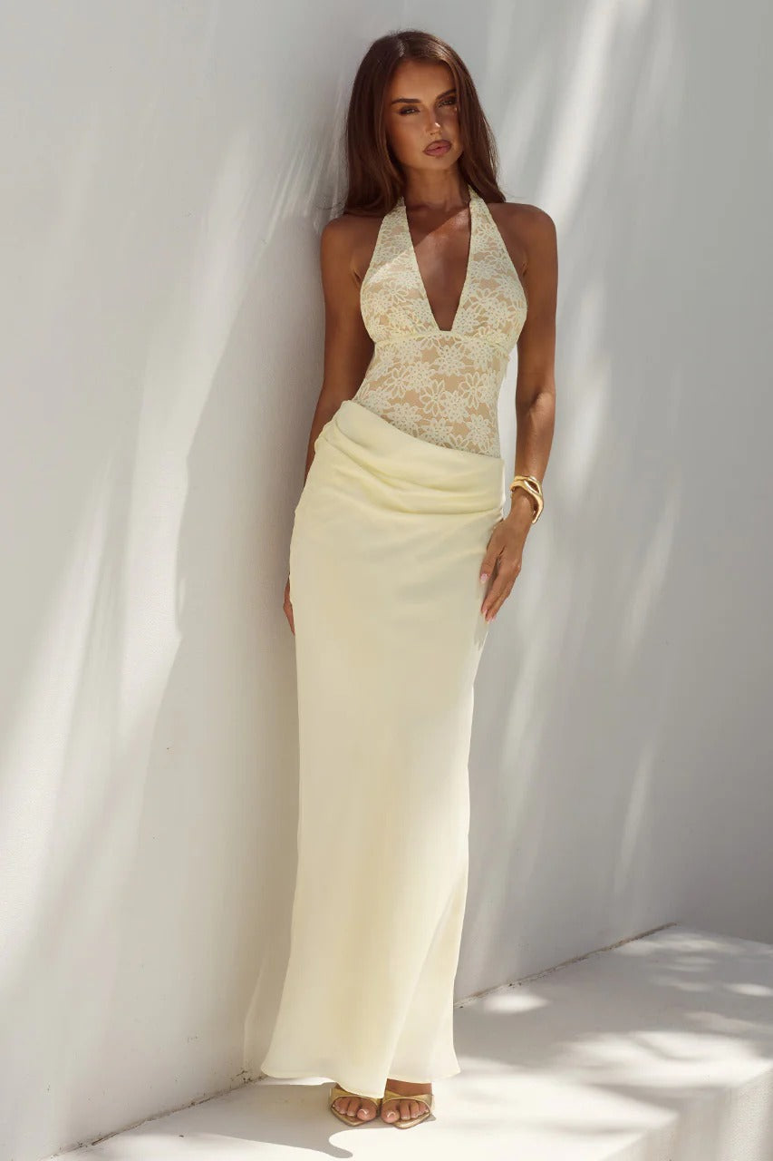 Lina Halter Maxi Dress - Lemon