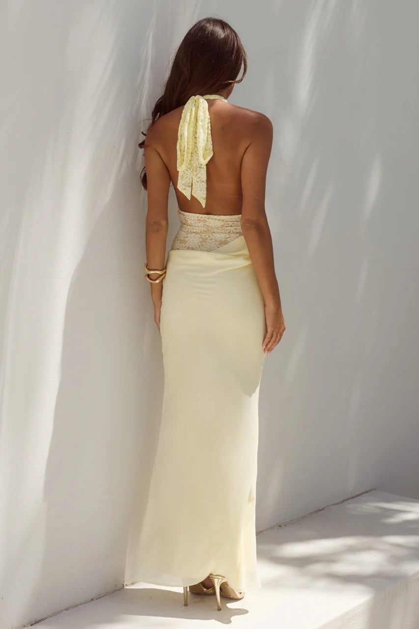 Lina Halter Maxi Dress - Lemon