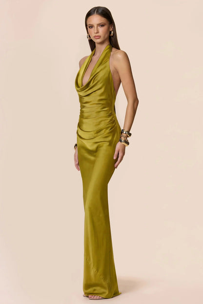 Nookie Penelope Drape Gown - Chartreuse