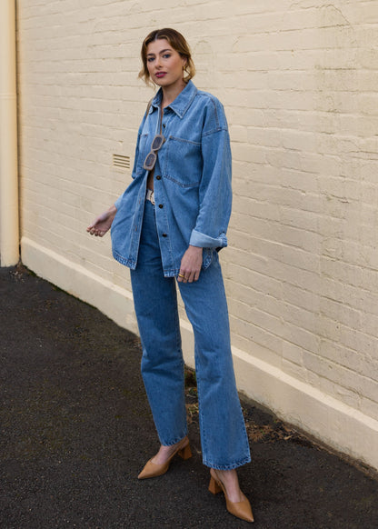 Zaeli Denim Oversized Shirt - Mid Blue