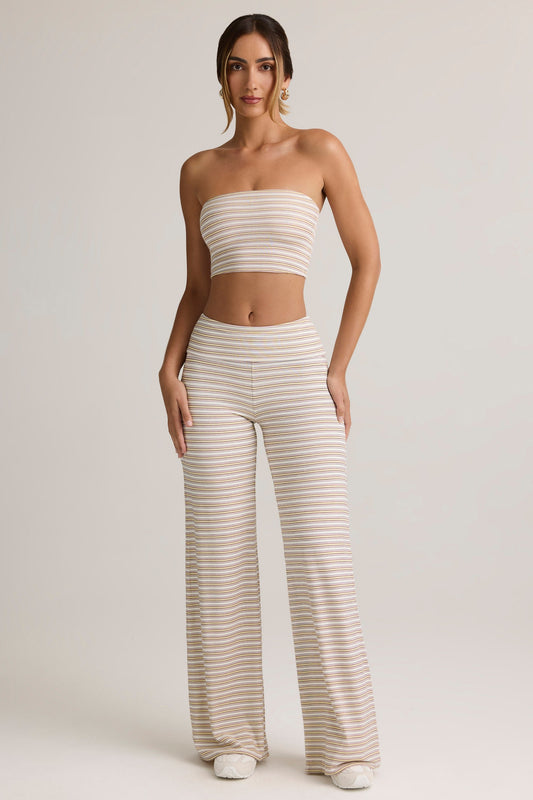 Modal Foldover Wide-Leg Trousers in Pink & Yellow Stripe