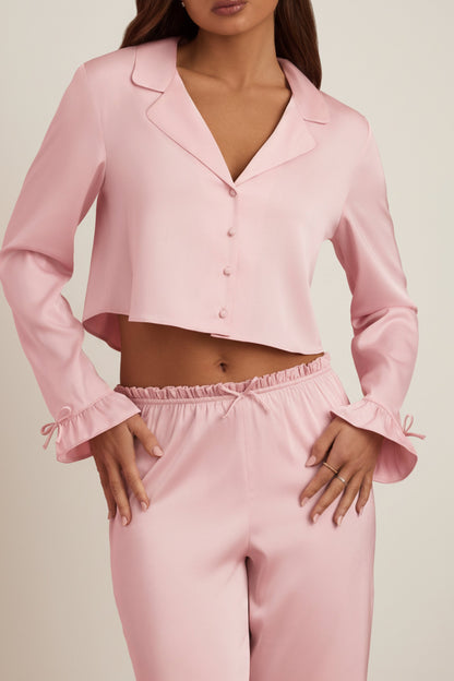 Ruffle-Trim Cropped Pyjama Top in Baby Pink
