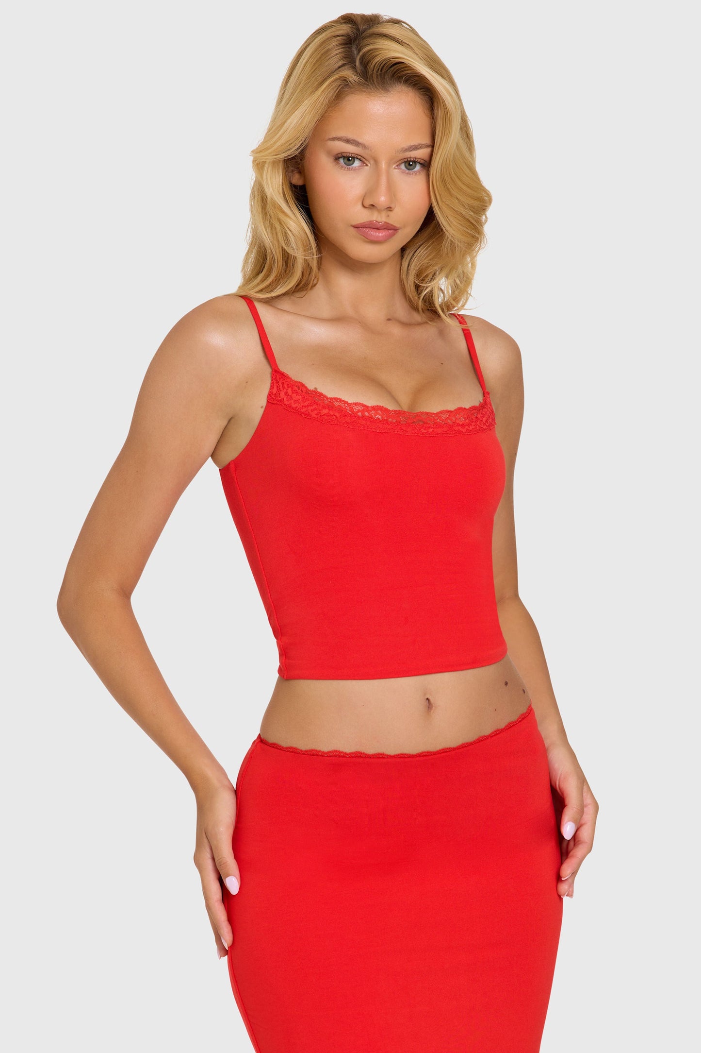 Modal Lace-Trim Top in Cherry