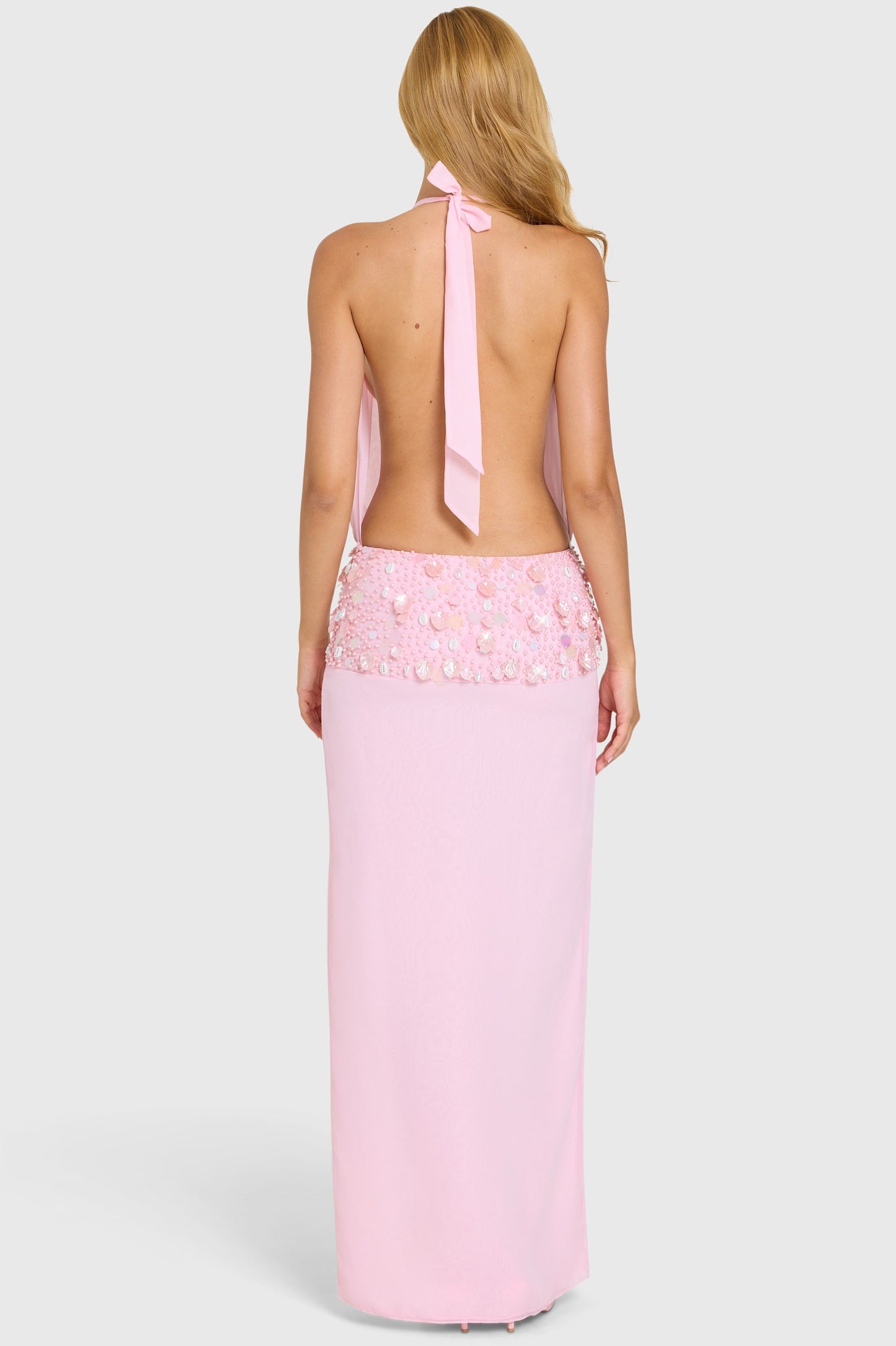Embellished Waist Maxi Dress in Bubblegum Pink