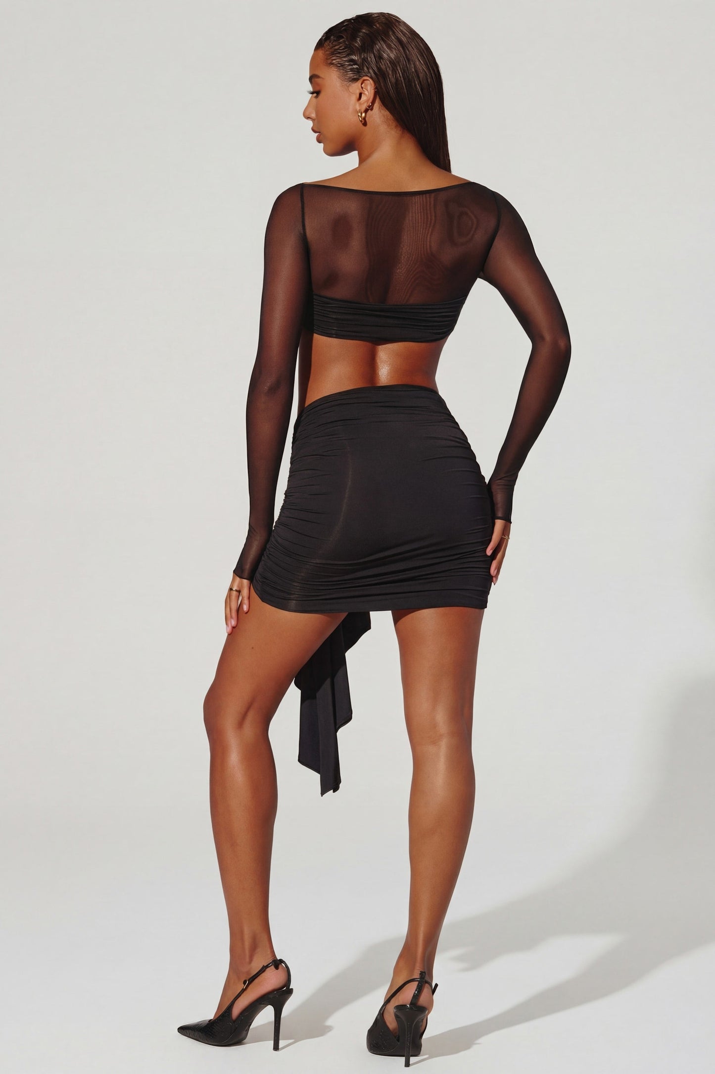 Asymmetric Draped Mini Skirt in Black