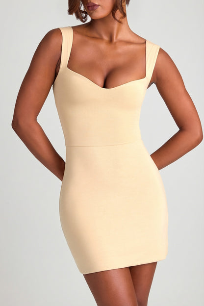 Modal Sweetheart Neckline Bodycon Mini Dress in Sand