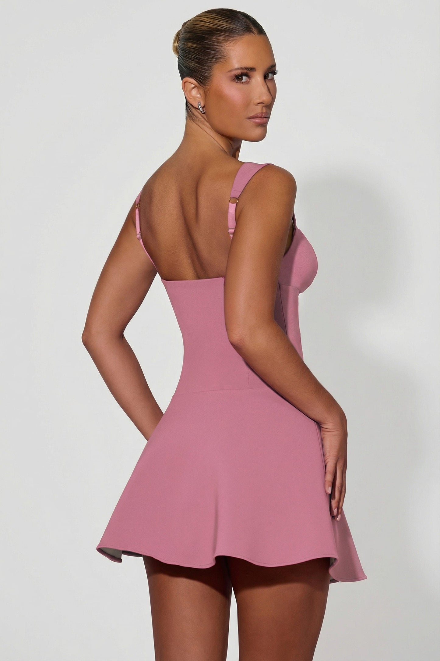 Bow-Detail A-Line Mini Dress in Dusty Pink