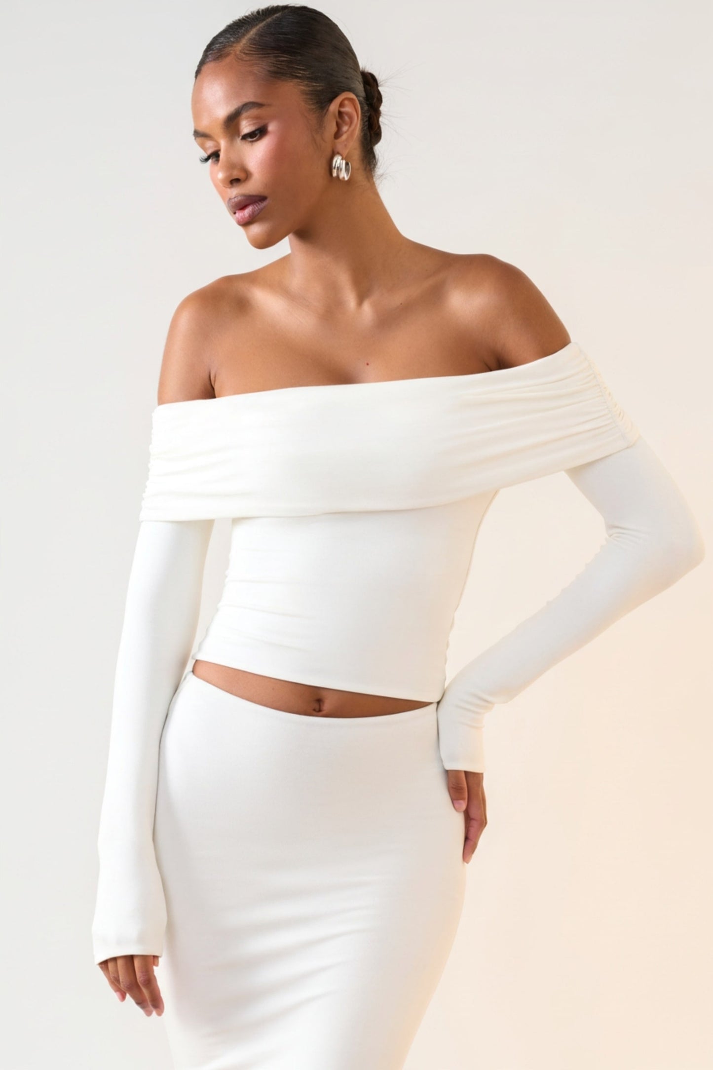 Modal Off-Shoulder Long-Sleeve Top in White